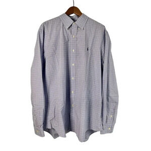 Ralph Lauren Blue Plaid‎ Cotton Stretch Button-Down Dress Shirt XL